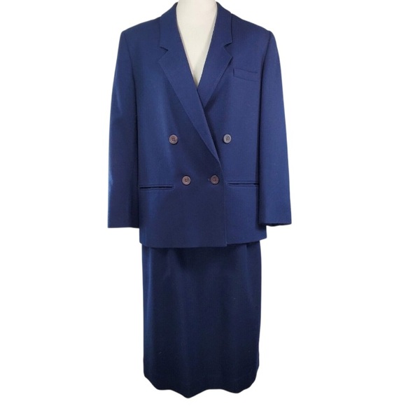 Pendleton Vintage Wool Lined Skirt Suit Navy Women’s Size 14 - Picture 1 of 16